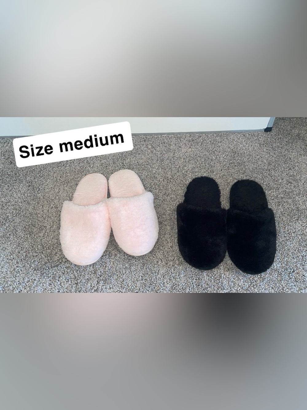 Plush Slide Slippers for Women - Pink and Black